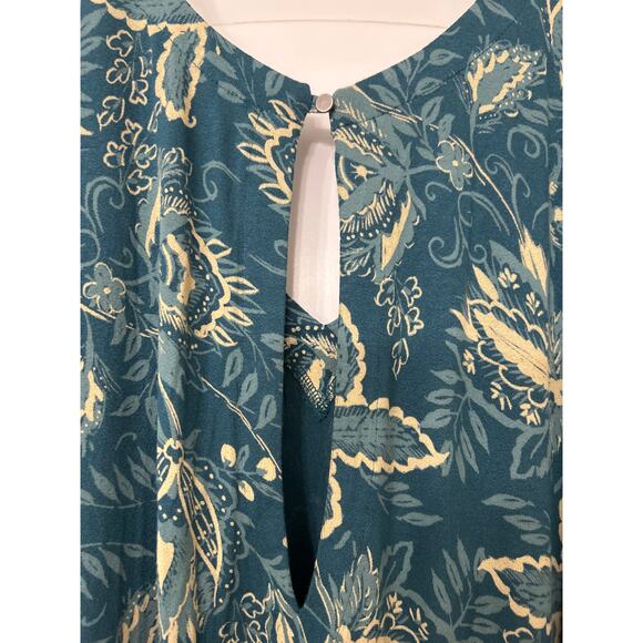 Free People Hello Lover Turquoise Floral Puff Sleeve Mini Dress Tunic Top L Boho - Picture 13 of 16